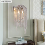 Mid Century Gold/Silver Stacked Tassel Wall Lamp - 2 Bulb Metallic Sconce Light Fixture For Hotel