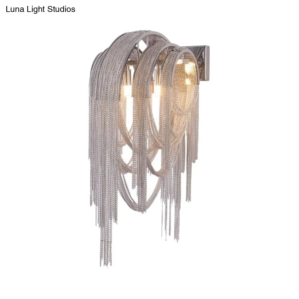 Mid Century Gold/Silver Stacked Tassel Wall Lamp - 2 Bulb Metallic Sconce Light Fixture For Hotel