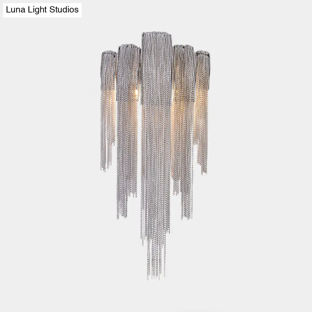 Mid Century Gold/Silver Stacked Tassel Wall Lamp - 2 Bulb Metallic Sconce Light Fixture For Hotel