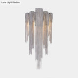 Mid Century Gold/Silver Stacked Tassel Wall Lamp - 2 Bulb Metallic Sconce Light Fixture For Hotel