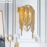 Mid Century Gold/Silver Stacked Tassel Wall Lamp - 2 Bulb Metallic Sconce Light Fixture For Hotel