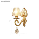 Mid-Century Gold Tapered Flush Mount Wall Sconce - 1 Light Crystal Fixture For Living Room