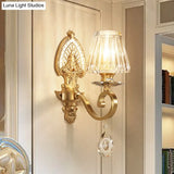Mid-Century Gold Tapered Flush Mount Wall Sconce - 1 Light Crystal Fixture For Living Room