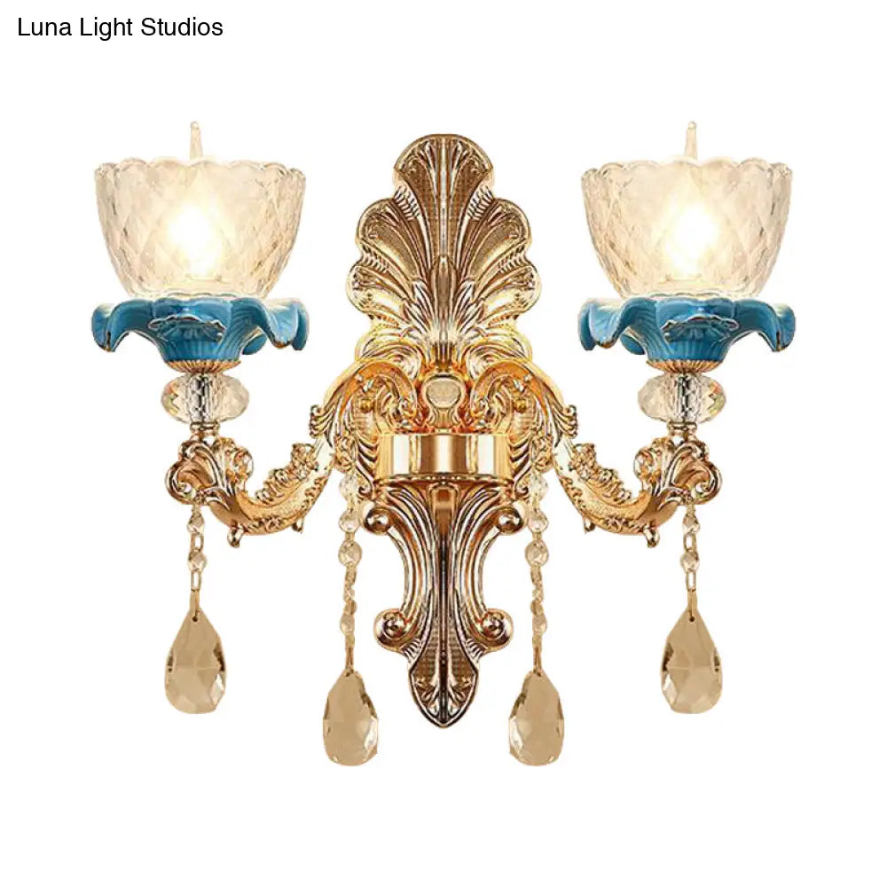 Mid Century Gold Wall Mounted Glass Flower Sconce Lamp