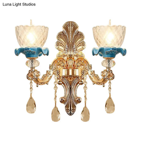 Mid Century Gold Wall Mounted Glass Flower Sconce Lamp