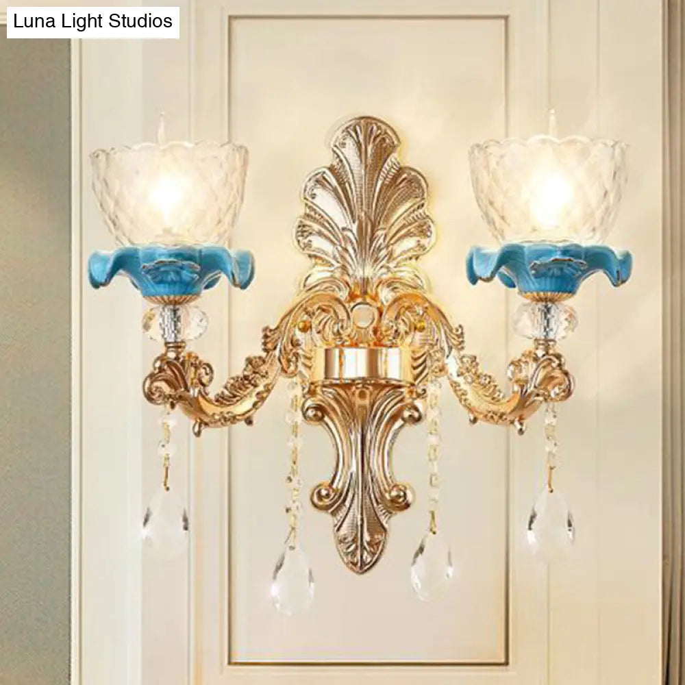 Mid Century Gold Wall Mounted Glass Flower Sconce Lamp