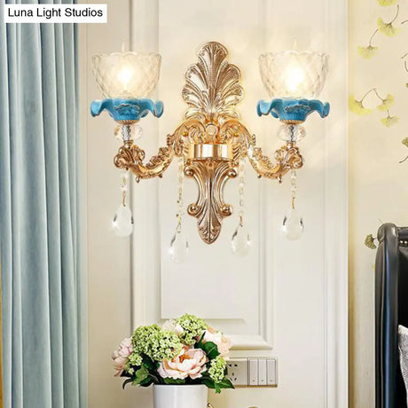 Mid Century Gold Wall Mounted Glass Flower Sconce Lamp