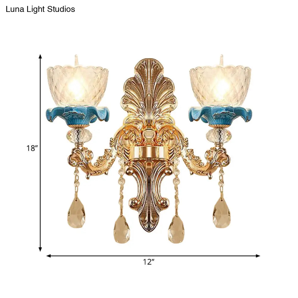 Mid Century Gold Wall Mounted Glass Flower Sconce Lamp