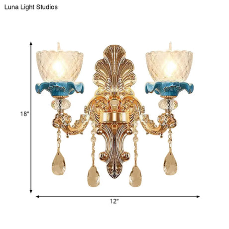 Mid Century Gold Wall Mounted Glass Flower Sconce Lamp