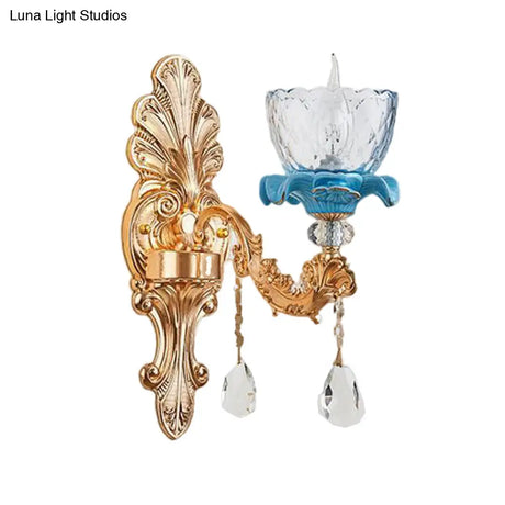 Mid Century Gold Wall Mounted Glass Flower Sconce Lamp