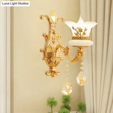 Mid-Century Gold Wall Mounted Lamp With Frosted Glass - Flower Bedside Light Fixture