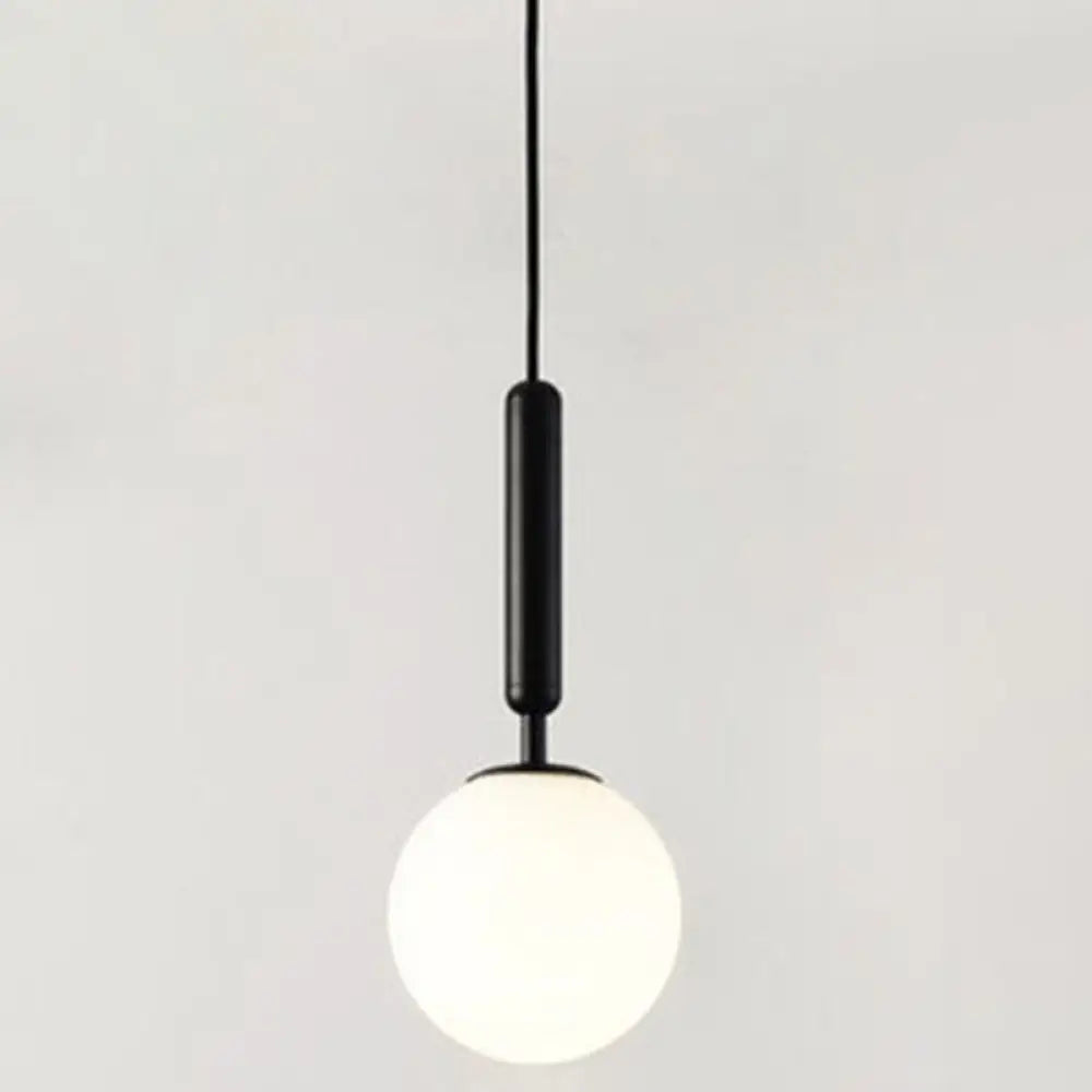 Mid-Century Hanging Glass Lamp With Globe Design - 1 Light Pendant For Bedroom Black / Milk White