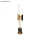Mid-Century Hotel Nightstand Lamp With Glass Trident Led Gold Cylinder Base