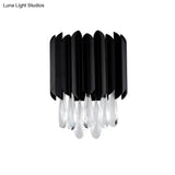 Mid Century Metal Wall Sconce With Crystal Droplets In Black - 2-Light Flush Mount