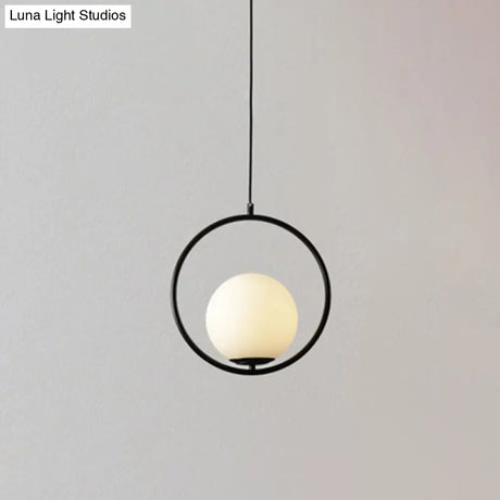 Mid-Century Modern White Glass Hanging Pendant Light For Bedroom - 1-Light Fixture