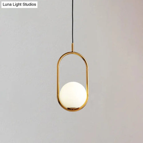 Mid-Century Modern White Glass Hanging Pendant Light For Bedroom - 1-Light Fixture