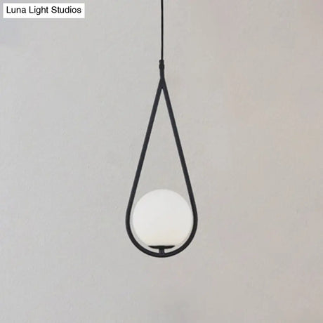 Mid-Century Modern White Glass Hanging Pendant Light For Bedroom - 1-Light Fixture