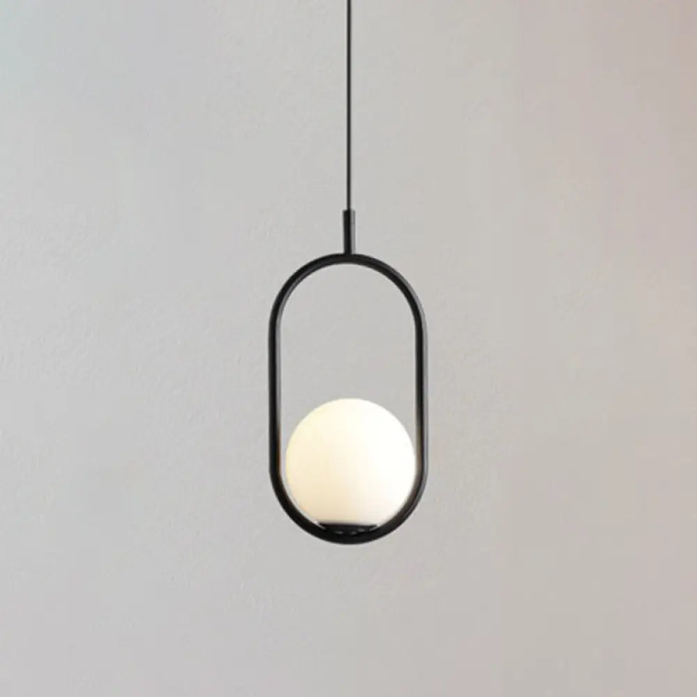 Mid-Century Modern White Glass Hanging Pendant Light For Bedroom - 1-Light Fixture Black / Oval