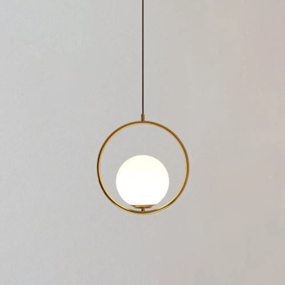 Mid-Century Modern White Glass Hanging Pendant Light For Bedroom - 1-Light Fixture Gold / Circle