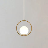 Mid-Century Modern White Glass Hanging Pendant Light For Bedroom - 1-Light Fixture Gold / Circle