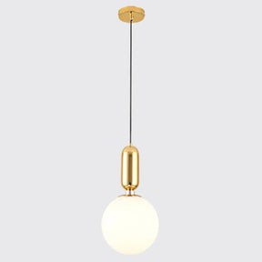 Mid-Century Opal Frosted Glass Globe Pendant Light With Hanging Lamp – 1 Gold / 10’