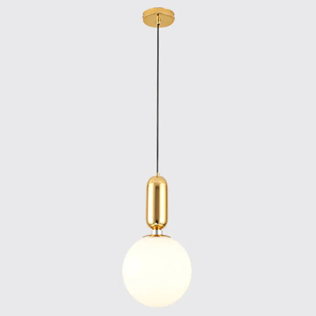 Mid-Century Opal Frosted Glass Globe Pendant Light With Hanging Lamp – 1 Gold / 10’