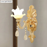 Mid Century Opal Glass Wall Sconce With Gold Finish & Flower Shade - Single Light Mounted