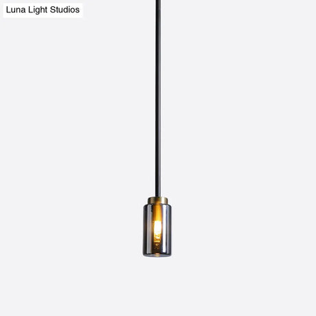 Mid Century Single Pendant: Smoke Grey Glass In Black Suspension Small Bottle Style