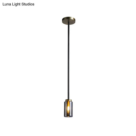 Mid Century Single Pendant: Smoke Grey Glass In Black Suspension Small Bottle Style