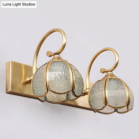 Mid-Century Style Brass Vanity Sconce With Glass Shade For Bathroom Lighting