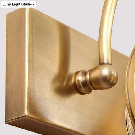 Mid-Century Style Brass Vanity Sconce With Glass Shade For Bathroom Lighting