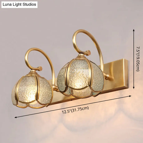 Mid-Century Style Brass Vanity Sconce With Glass Shade For Bathroom Lighting