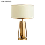 Mid Century Style Metal Table Lamp With Drum Shade - Strap Jar Night Light