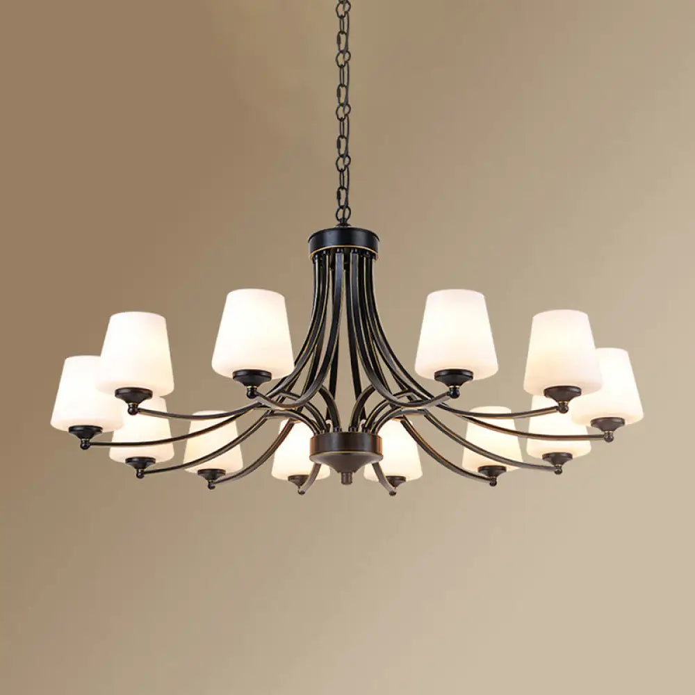 Milk Glass Chandelier: Elegant Cone Shade For Traditional Dining Room Ceiling Lighting 12 / Black