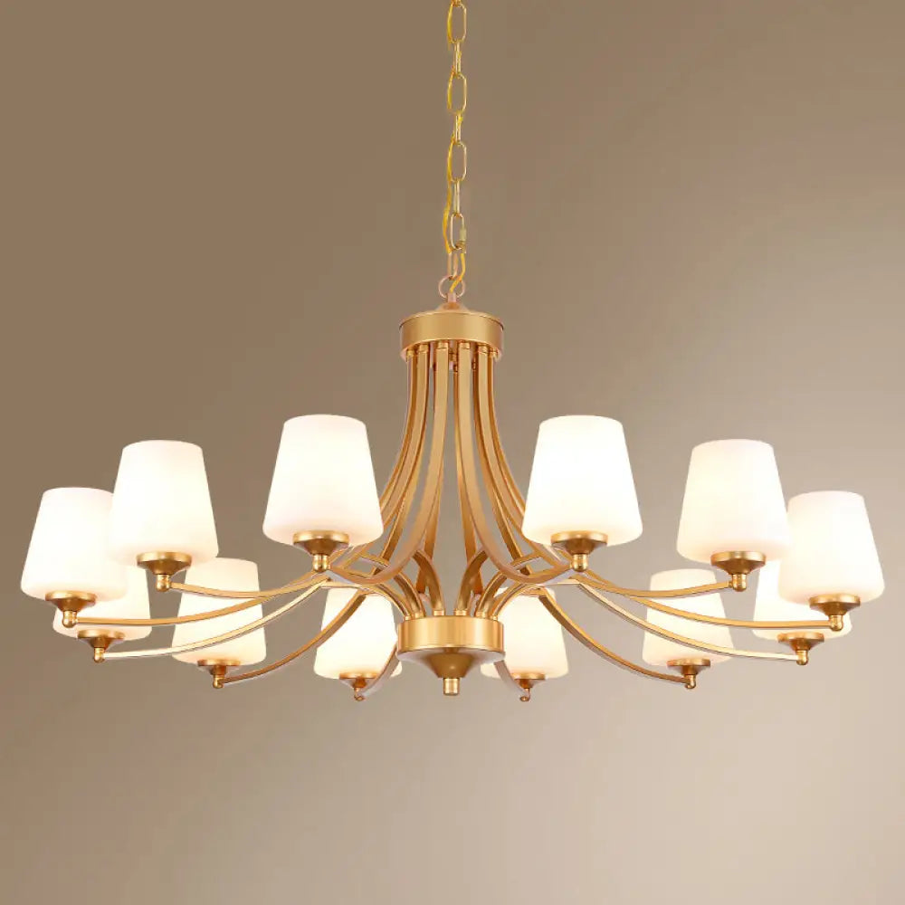 Milk Glass Chandelier: Elegant Cone Shade For Traditional Dining Room Ceiling Lighting 12 / Gold