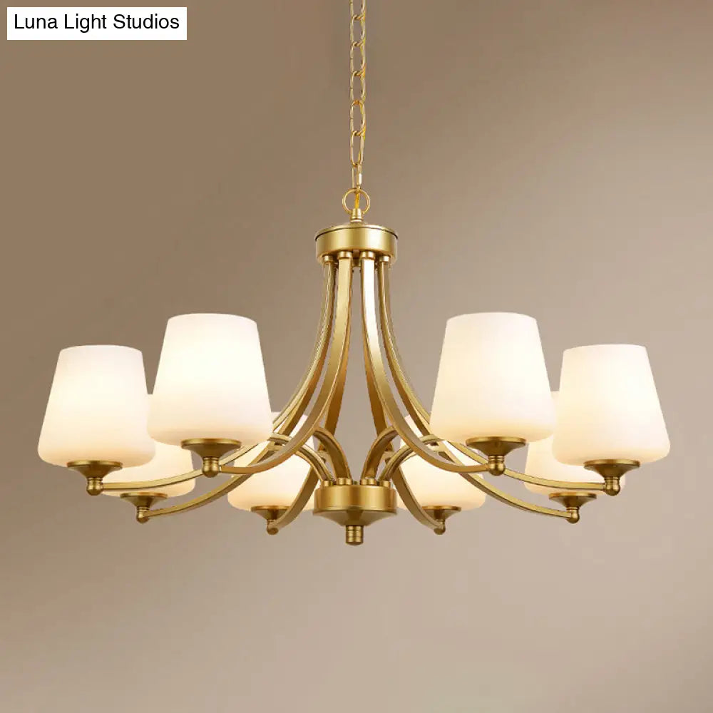 Milk Glass Chandelier: Elegant Cone Shade For Traditional Dining Room Ceiling Lighting