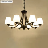 Milk Glass Chandelier: Elegant Cone Shade For Traditional Dining Room Ceiling Lighting