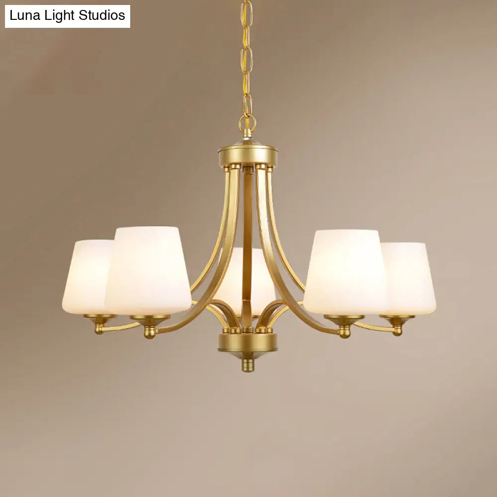 Milk Glass Chandelier: Elegant Cone Shade For Traditional Dining Room Ceiling Lighting