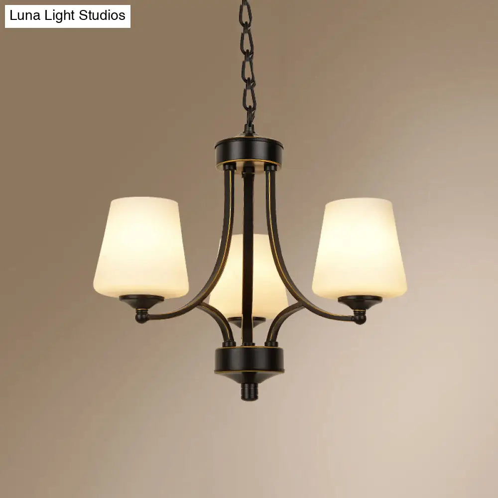 Milk Glass Chandelier: Elegant Cone Shade For Traditional Dining Room Ceiling Lighting
