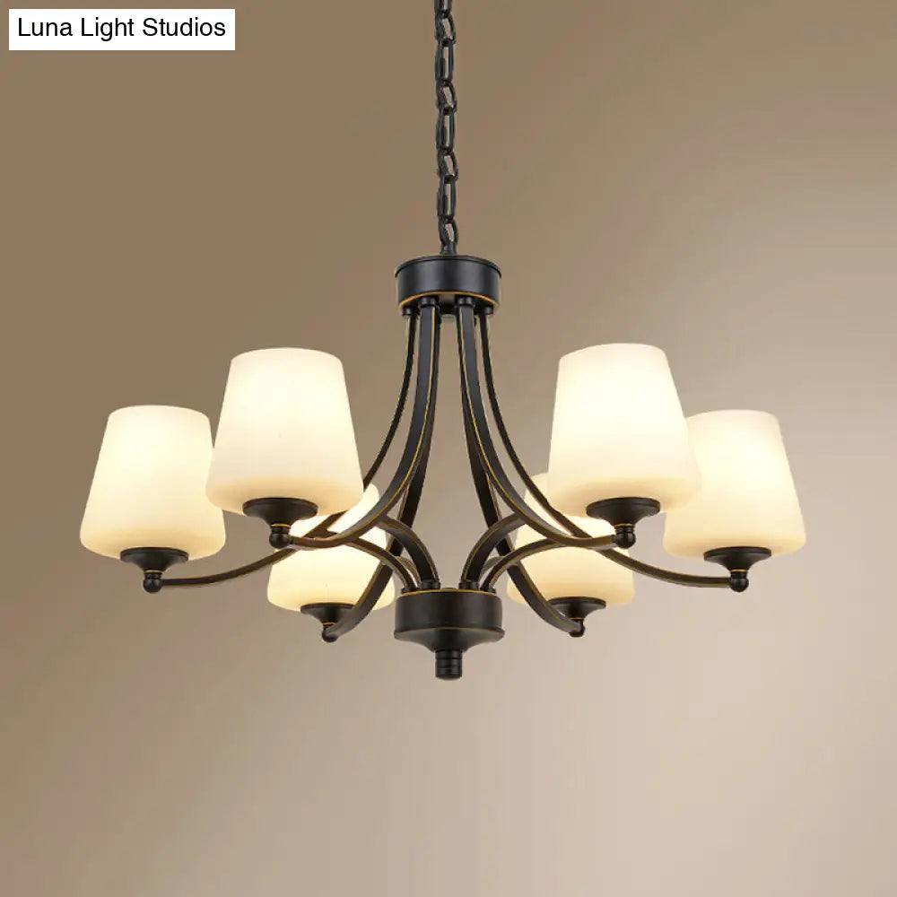 Milk Glass Chandelier: Elegant Cone Shade For Traditional Dining Room Ceiling Lighting