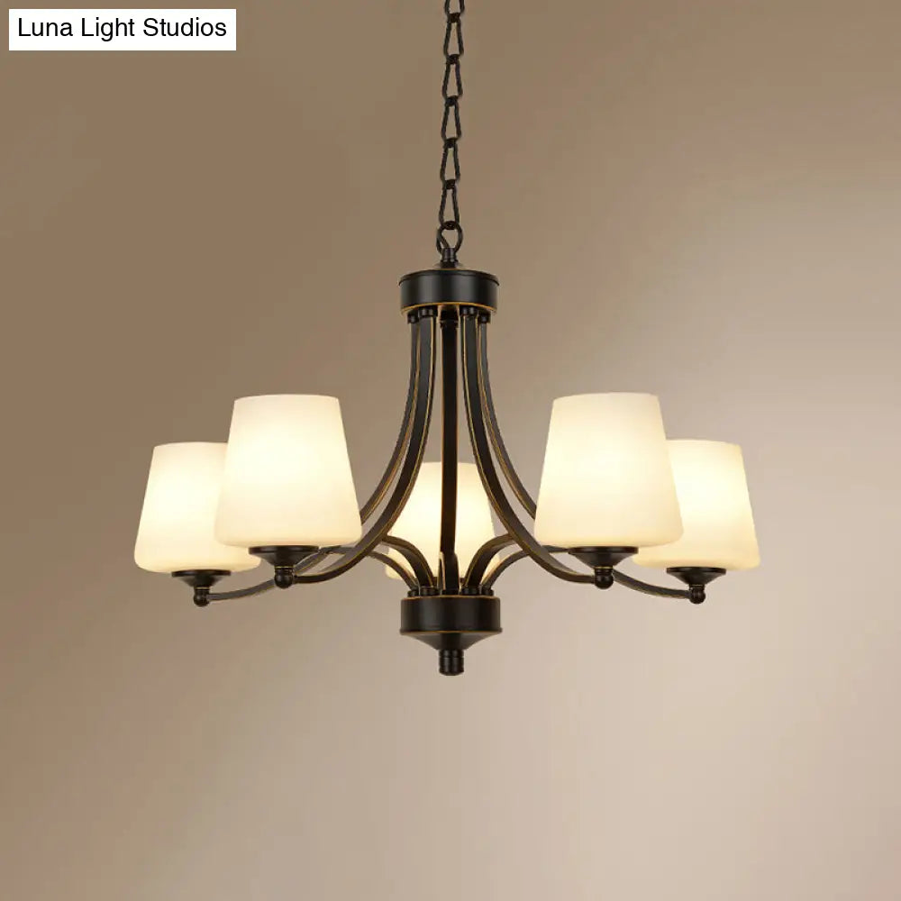 Milk Glass Chandelier: Elegant Cone Shade For Traditional Dining Room Ceiling Lighting
