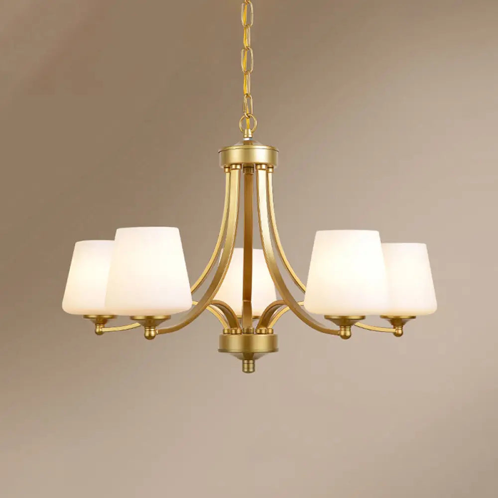 Milk Glass Chandelier: Elegant Cone Shade For Traditional Dining Room Ceiling Lighting 5 / Gold