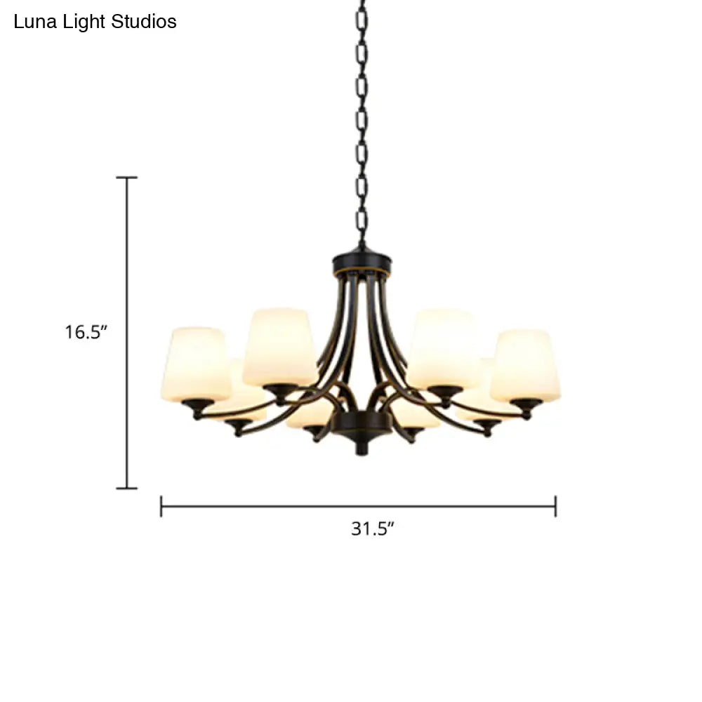 Milk Glass Chandelier: Elegant Cone Shade For Traditional Dining Room Ceiling Lighting