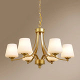 Milk Glass Chandelier: Elegant Cone Shade For Traditional Dining Room Ceiling Lighting 6 / Gold