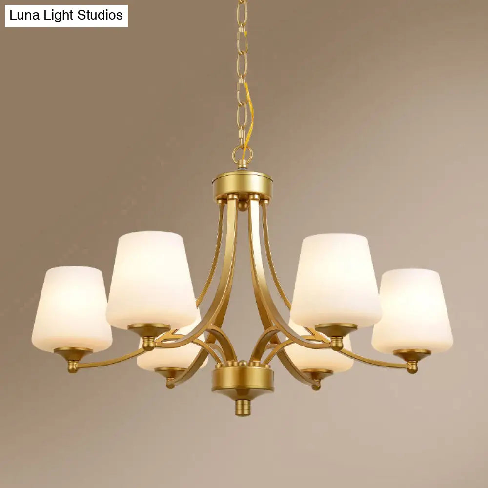 Milk Glass Chandelier: Elegant Cone Shade For Traditional Dining Room Ceiling Lighting