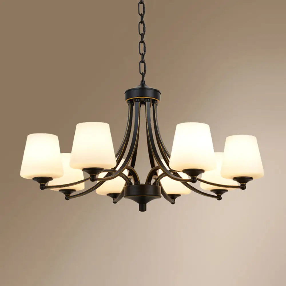 Milk Glass Chandelier: Elegant Cone Shade For Traditional Dining Room Ceiling Lighting 8 / Black