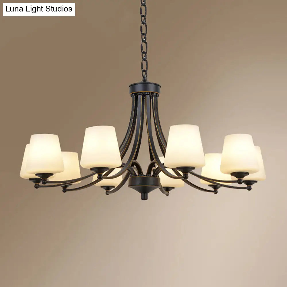 Milk Glass Chandelier: Elegant Cone Shade For Traditional Dining Room Ceiling Lighting