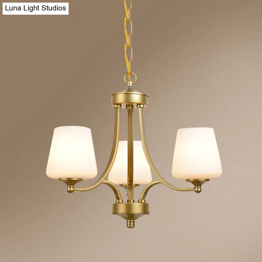 Milk Glass Chandelier: Elegant Cone Shade For Traditional Dining Room Ceiling Lighting