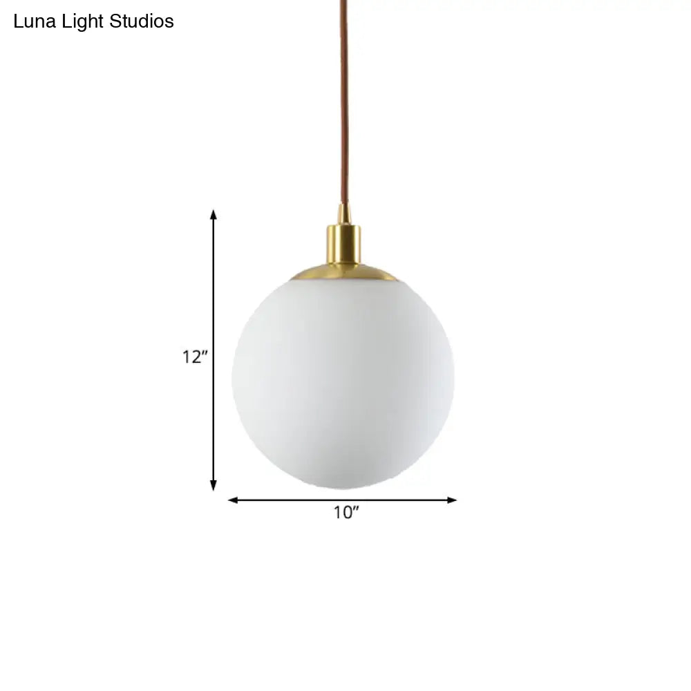Milky Glass Ball Pendant Light: Modern Led Ceiling Lamp In Brass (6’/8’/10’ Wide)