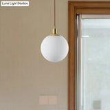 Milky Glass Ball Pendant Light: Modern Led Ceiling Lamp In Brass (6’/8’/10’ Wide)